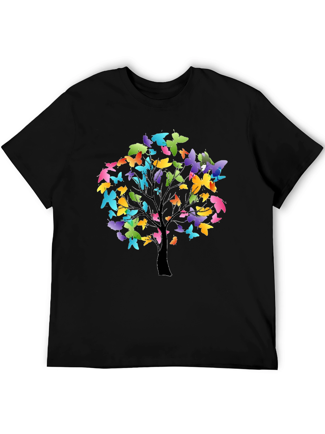 Butterfly Tree Graphic Tee - Stylish Black T-Shirt
