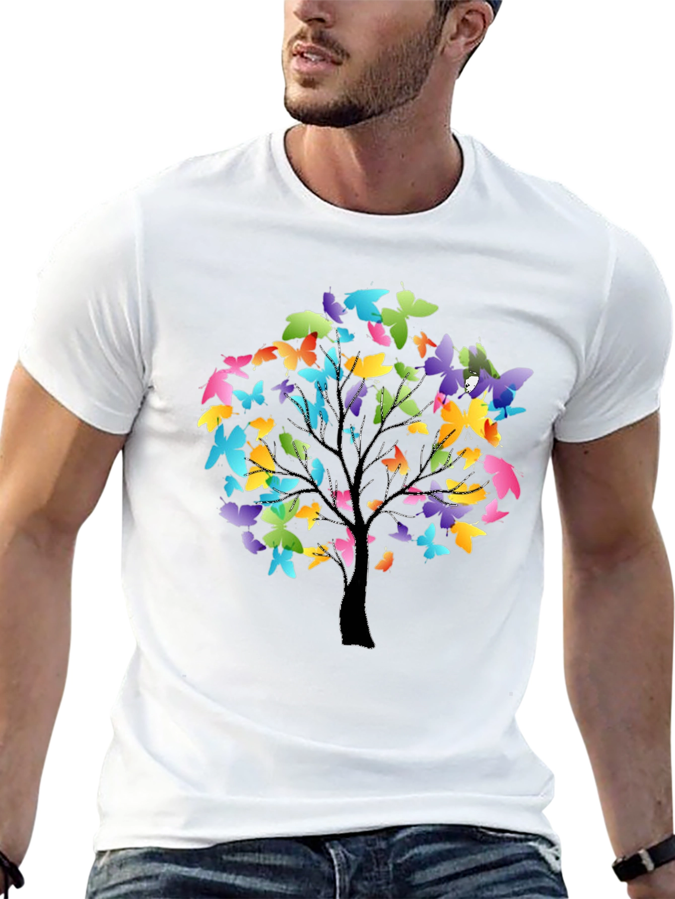 Butterfly Tree Graphic Tee - Stylish Black T-Shirt