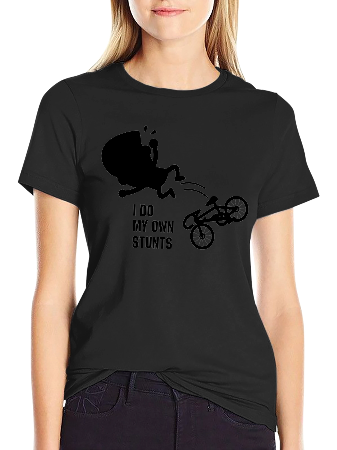 I Do My Own Stunts Black Graphic Tee