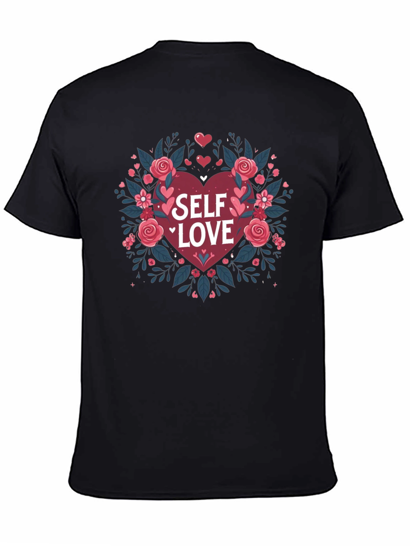 Self Love Heart Floral Graphic Black Tee