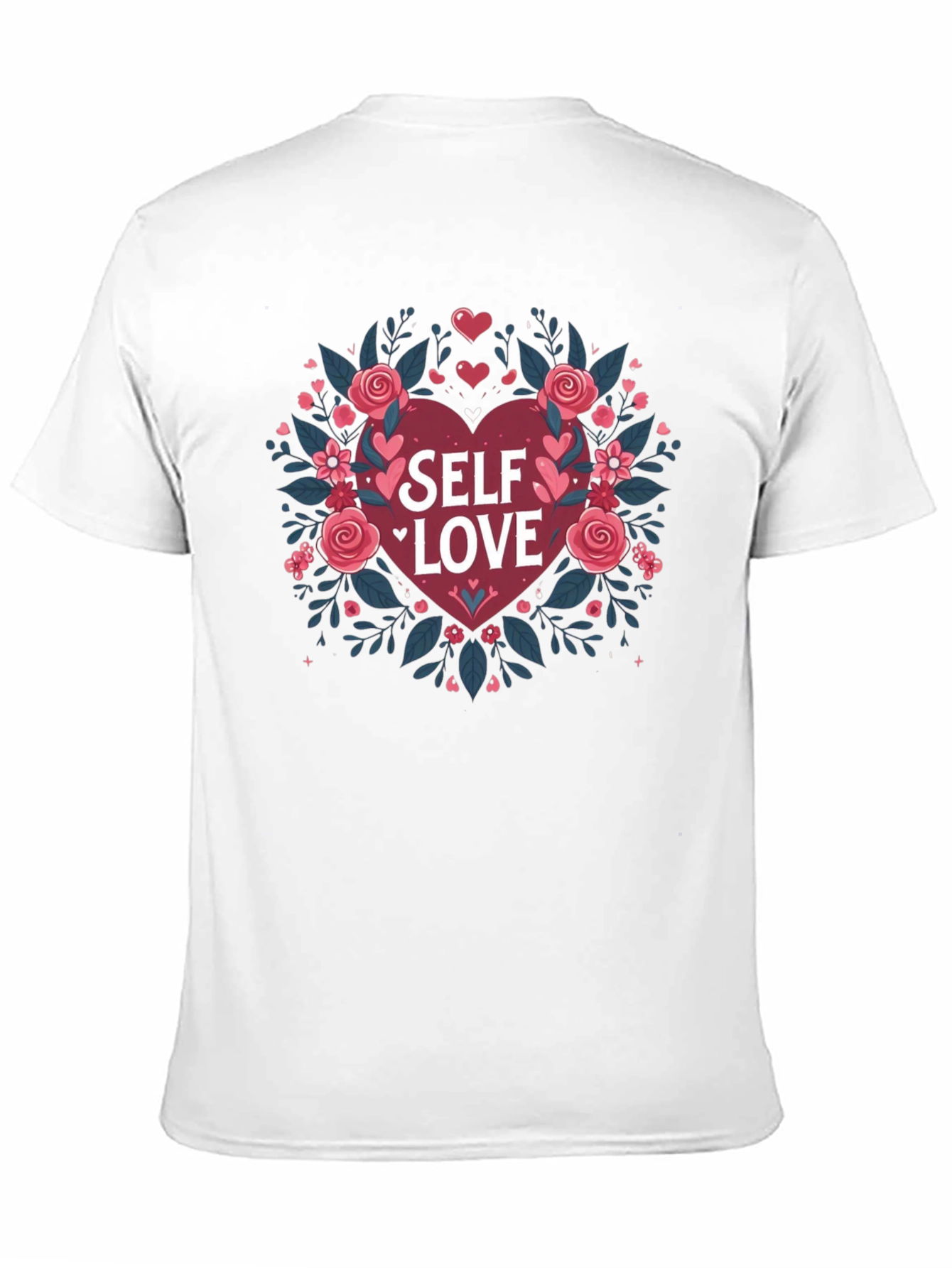 Self Love Heart Floral Graphic Black Tee