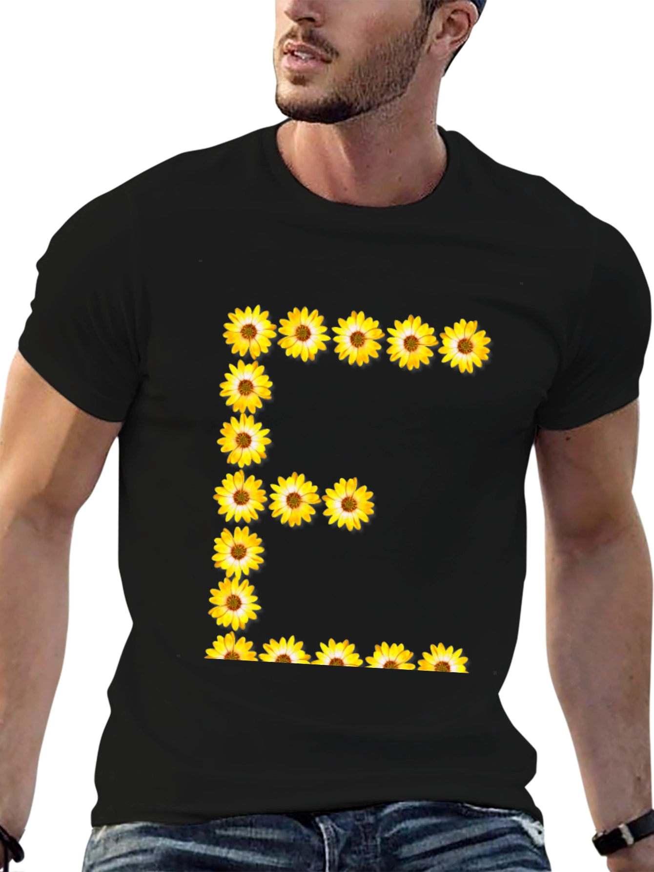 Sunflower Letter E Black T-Shirt