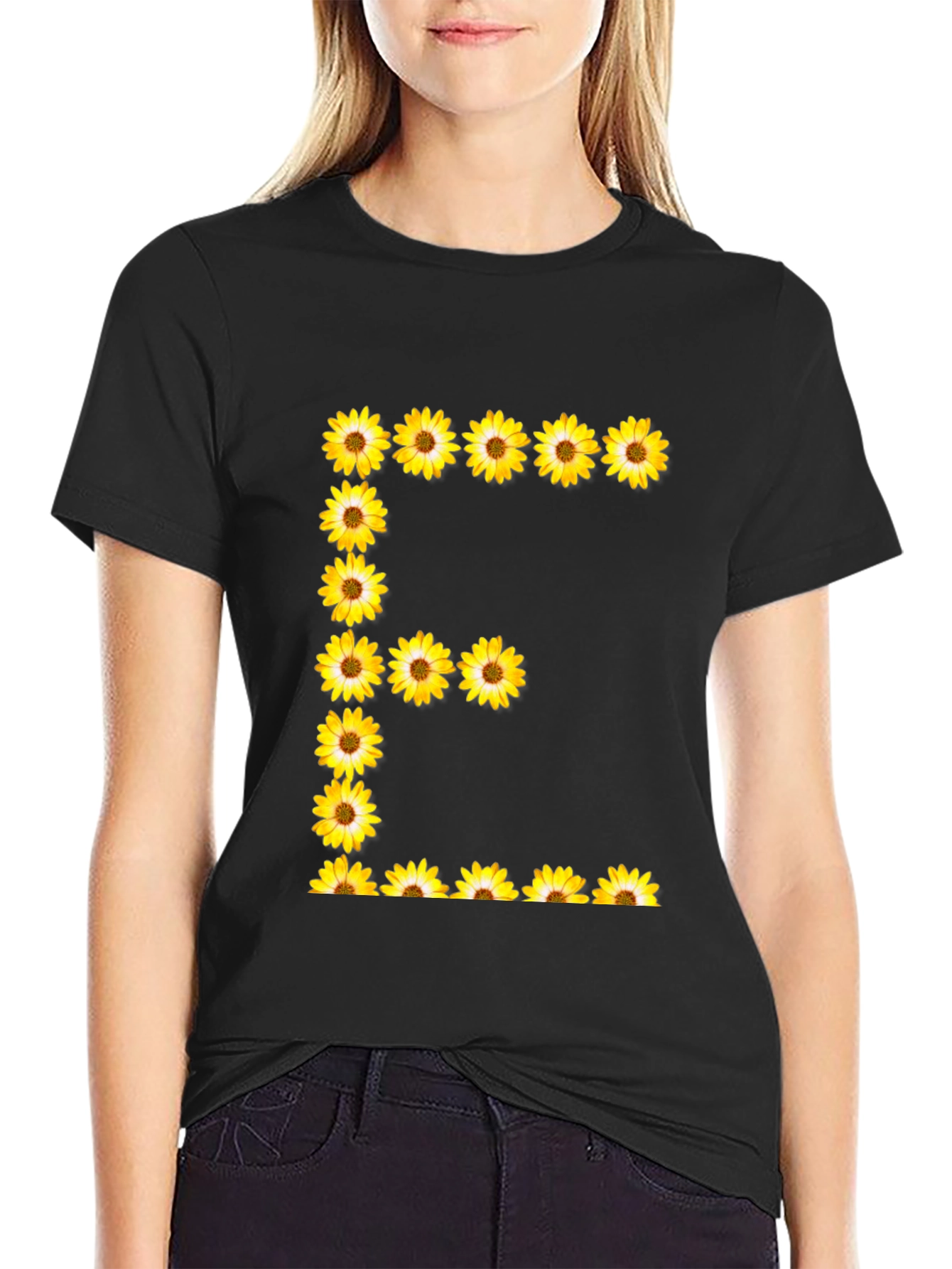 Sunflower Letter E Black T-Shirt