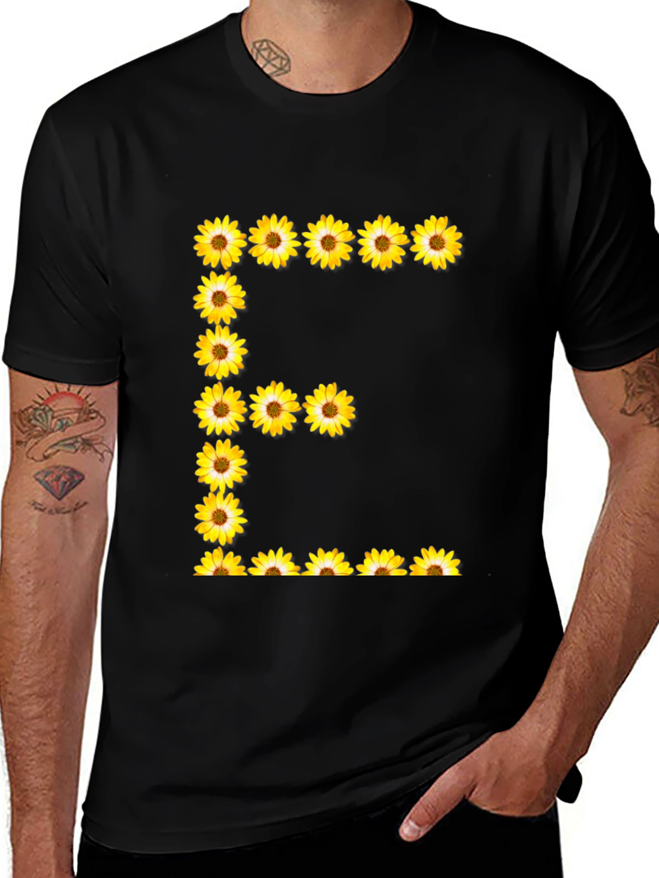Sunflower Letter E Black T-Shirt
