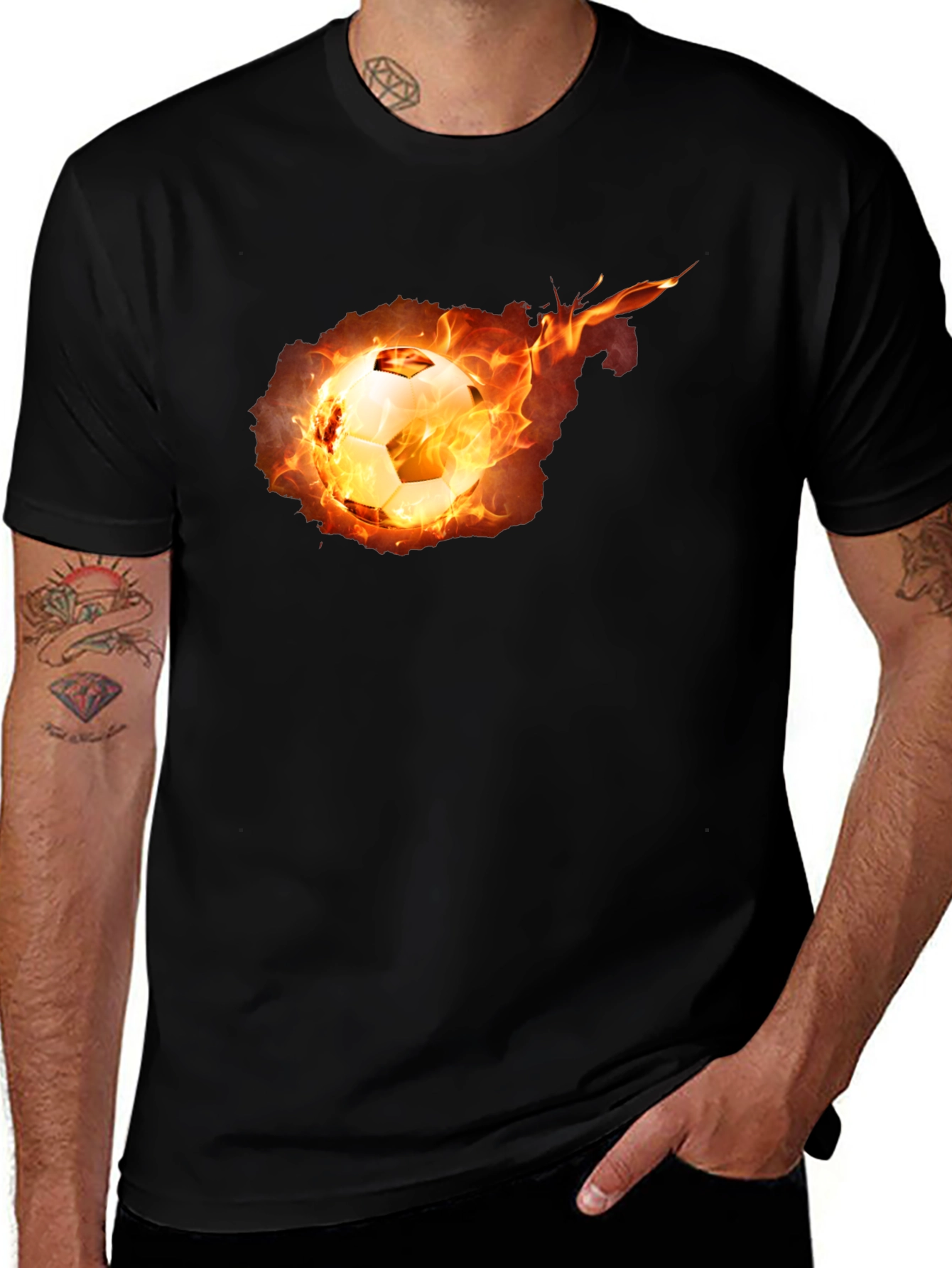 Flaming Soccer Ball Graphic Tee - Black