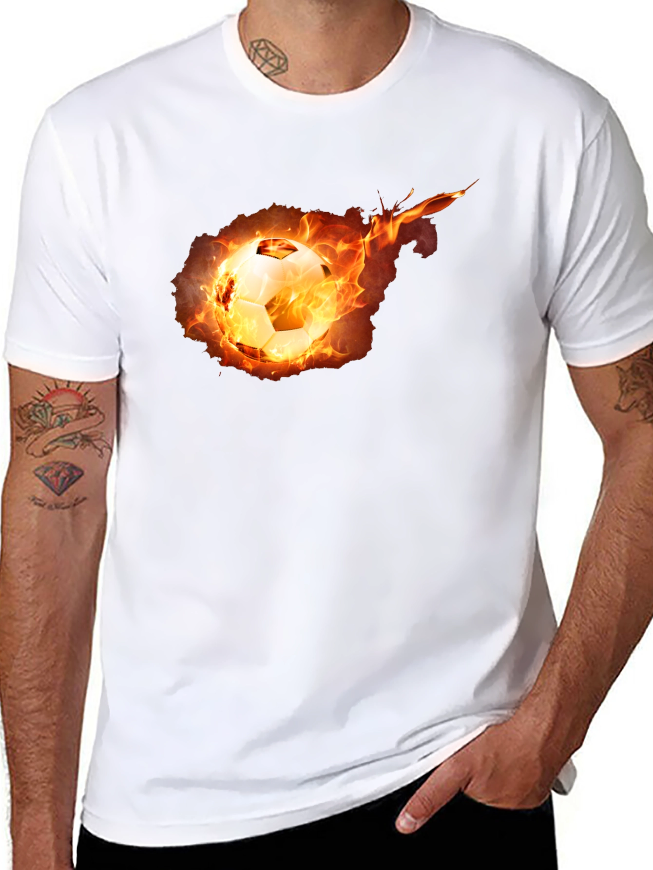Flaming Soccer Ball Graphic Tee - Black