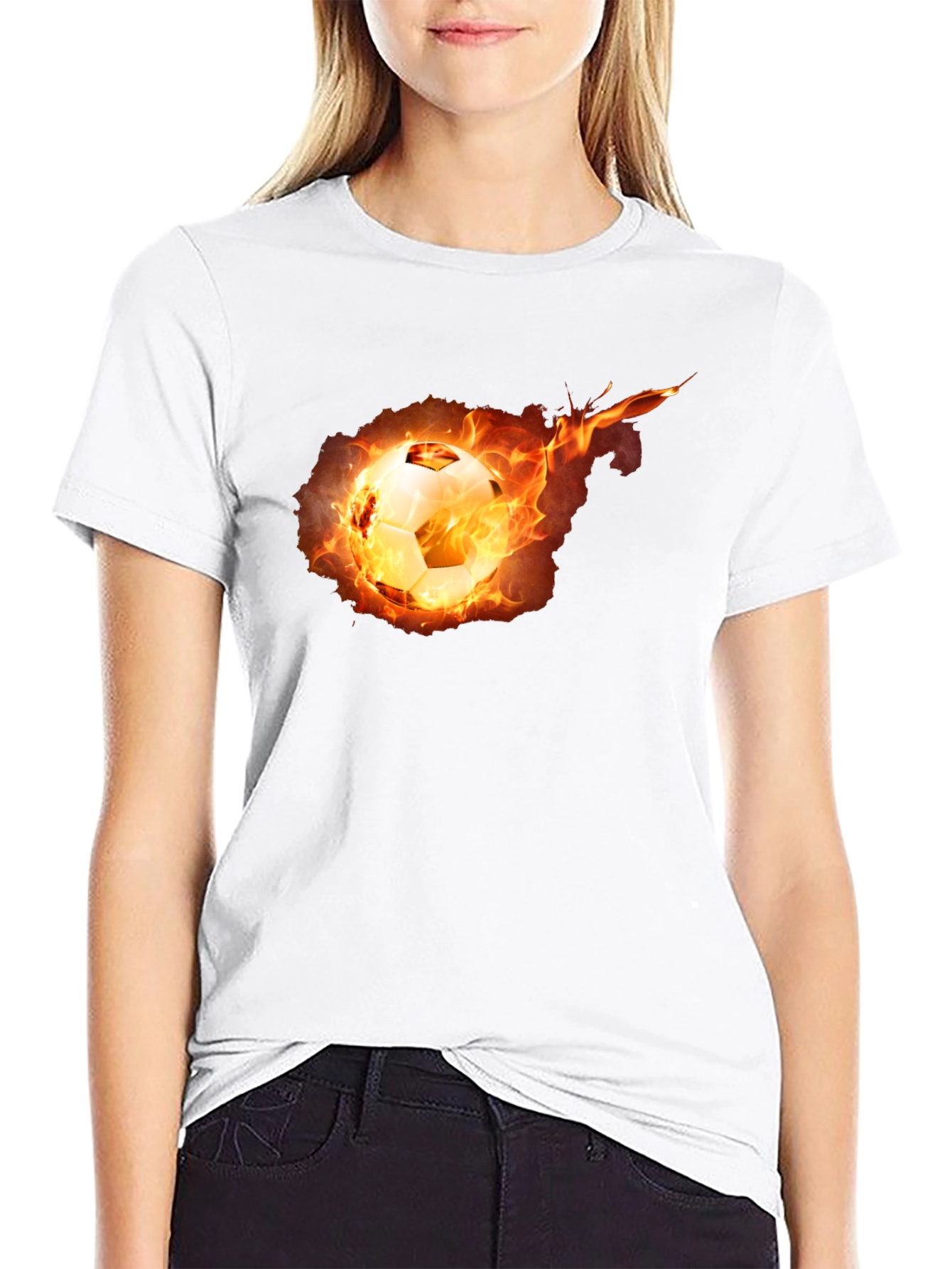 Flaming Soccer Ball Graphic Tee - Black