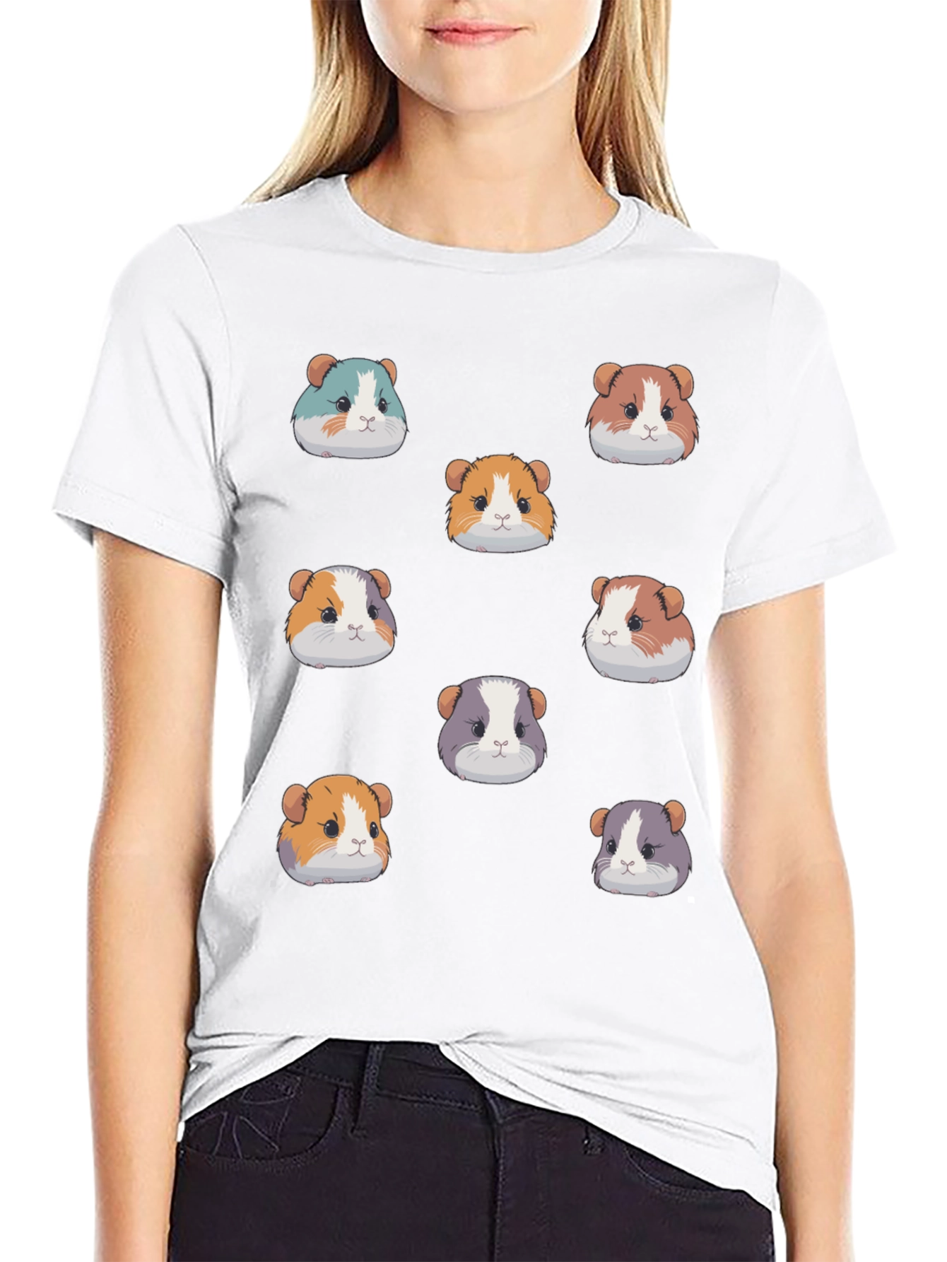 Guinea Pig Faces Pattern Black T-Shirt