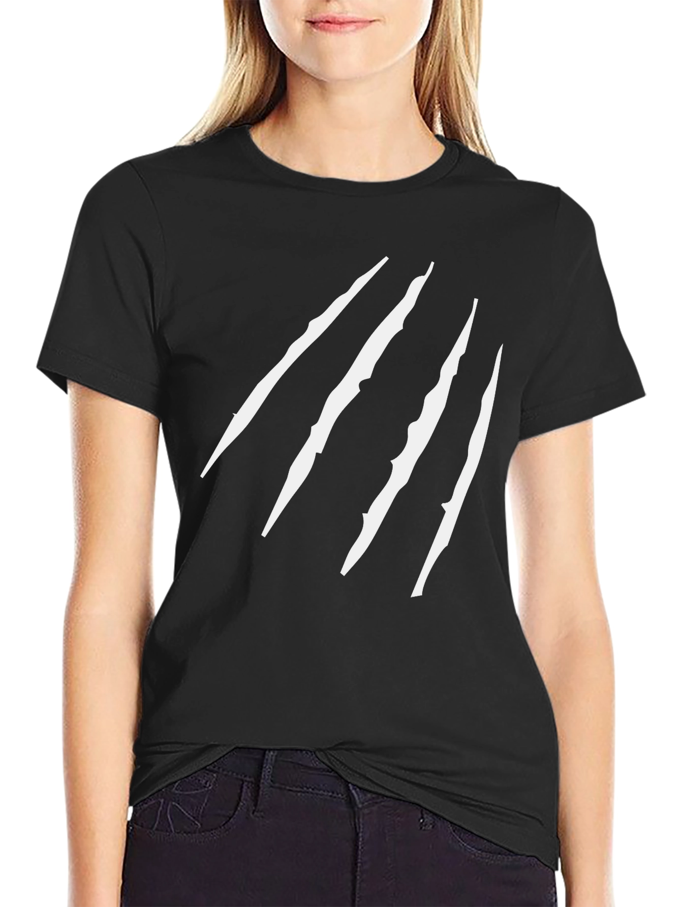 Black T-Shirt with White Scratch Design