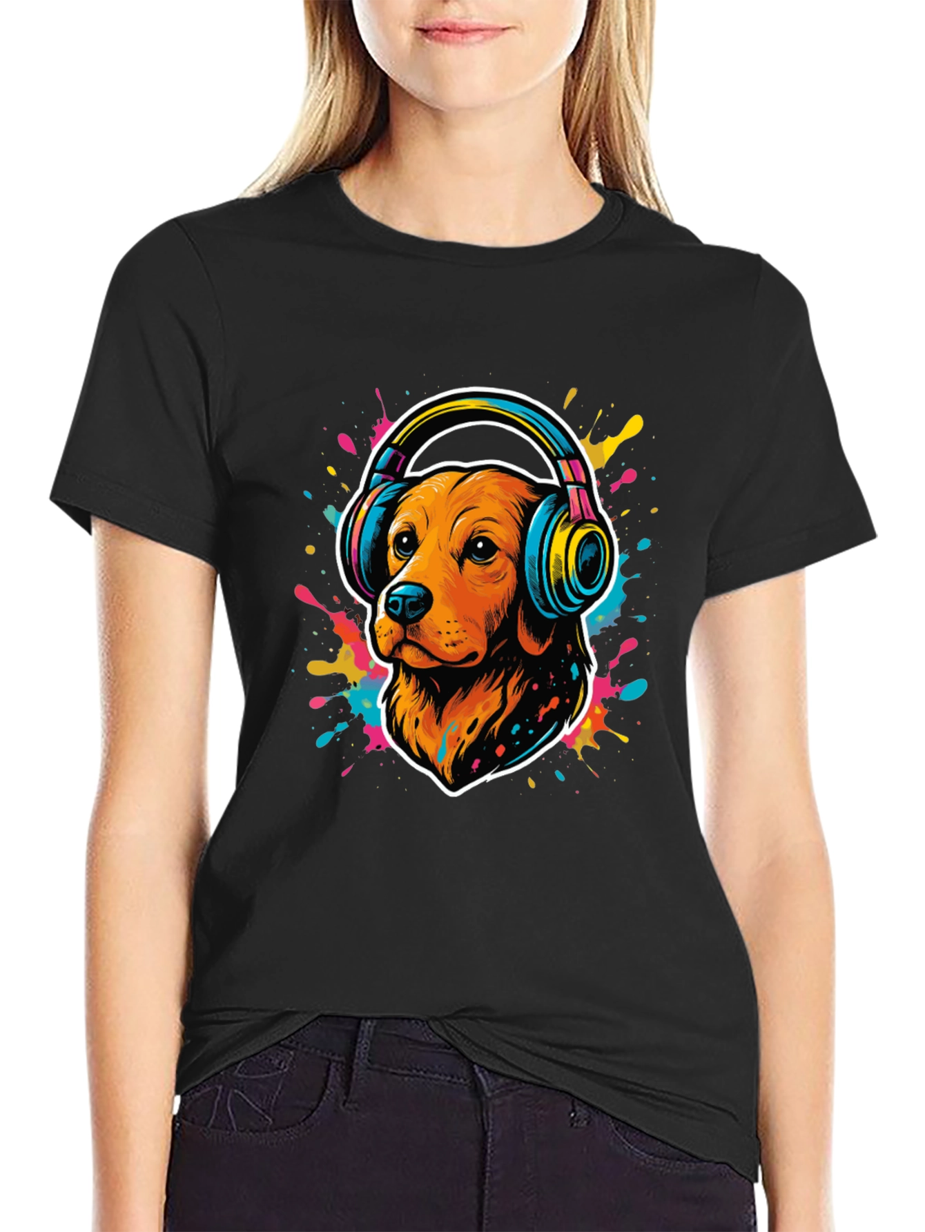 Dog in Headphones Graphic Tee - Cool Style