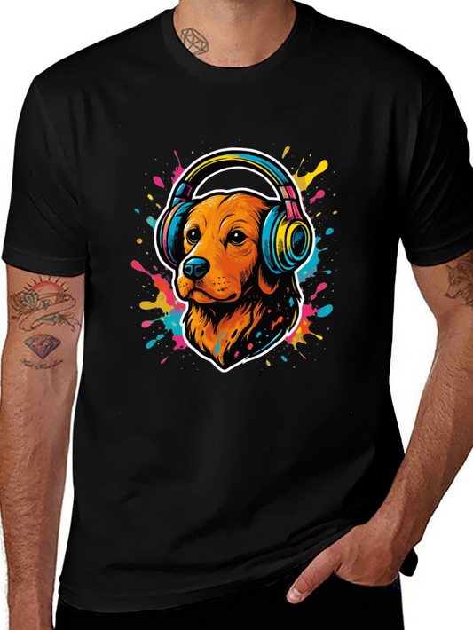Dog in Headphones Graphic Tee - Cool Style