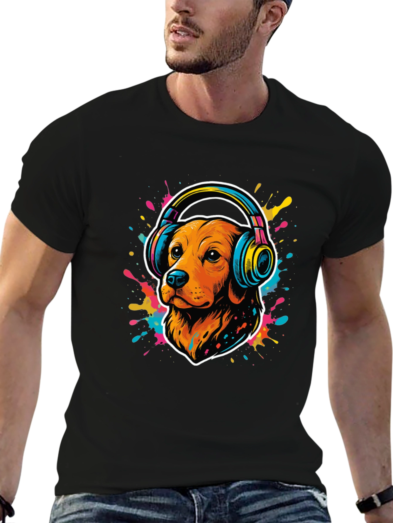 Dog in Headphones Graphic Tee - Cool Style