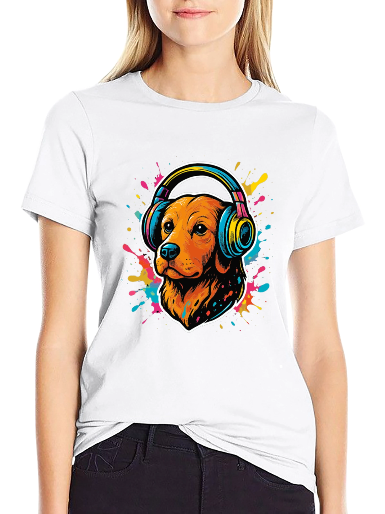 Dog in Headphones Graphic Tee - Cool Style