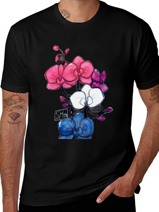 Floral Orchid Graphic Tee - Unique Watercolor Design