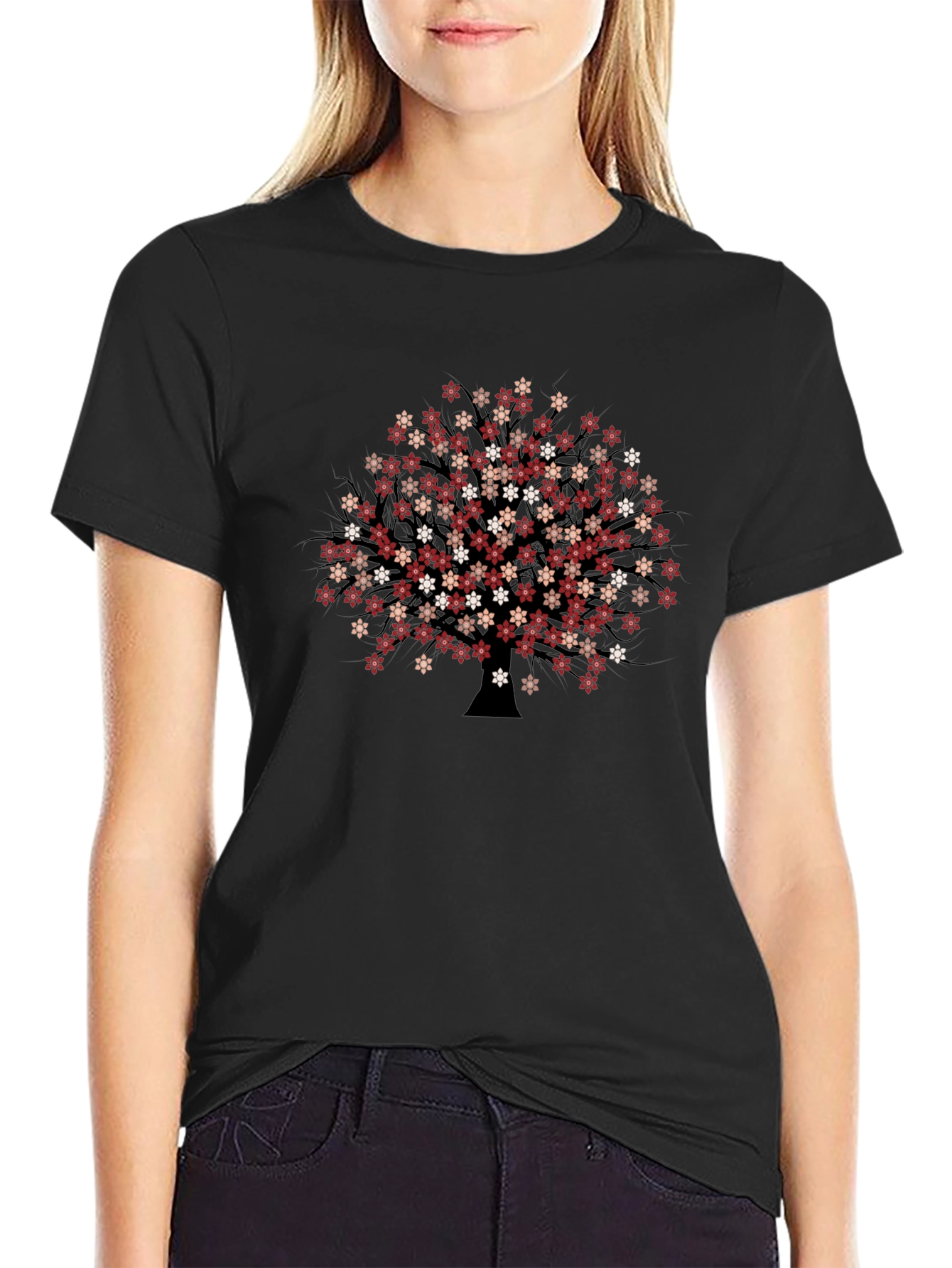 Floral Tree Graphic Black T-Shirt