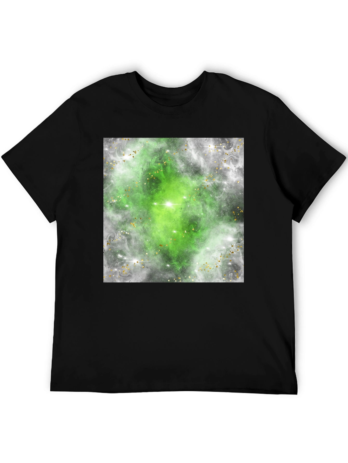 Green Nebula Graphic Tee - Black Cotton T-Shirt