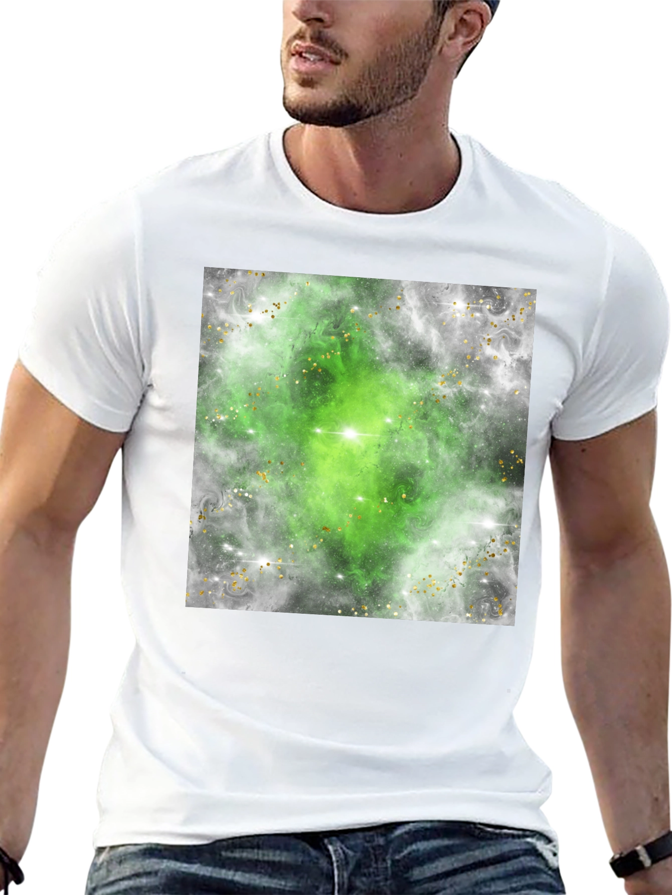 Green Nebula Graphic Tee - Black Cotton T-Shirt