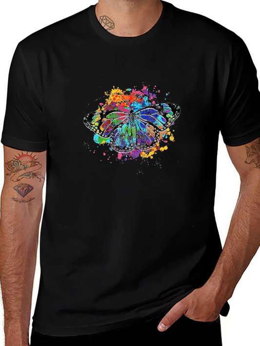 Watercolor Butterfly Graphic Black T-Shirt