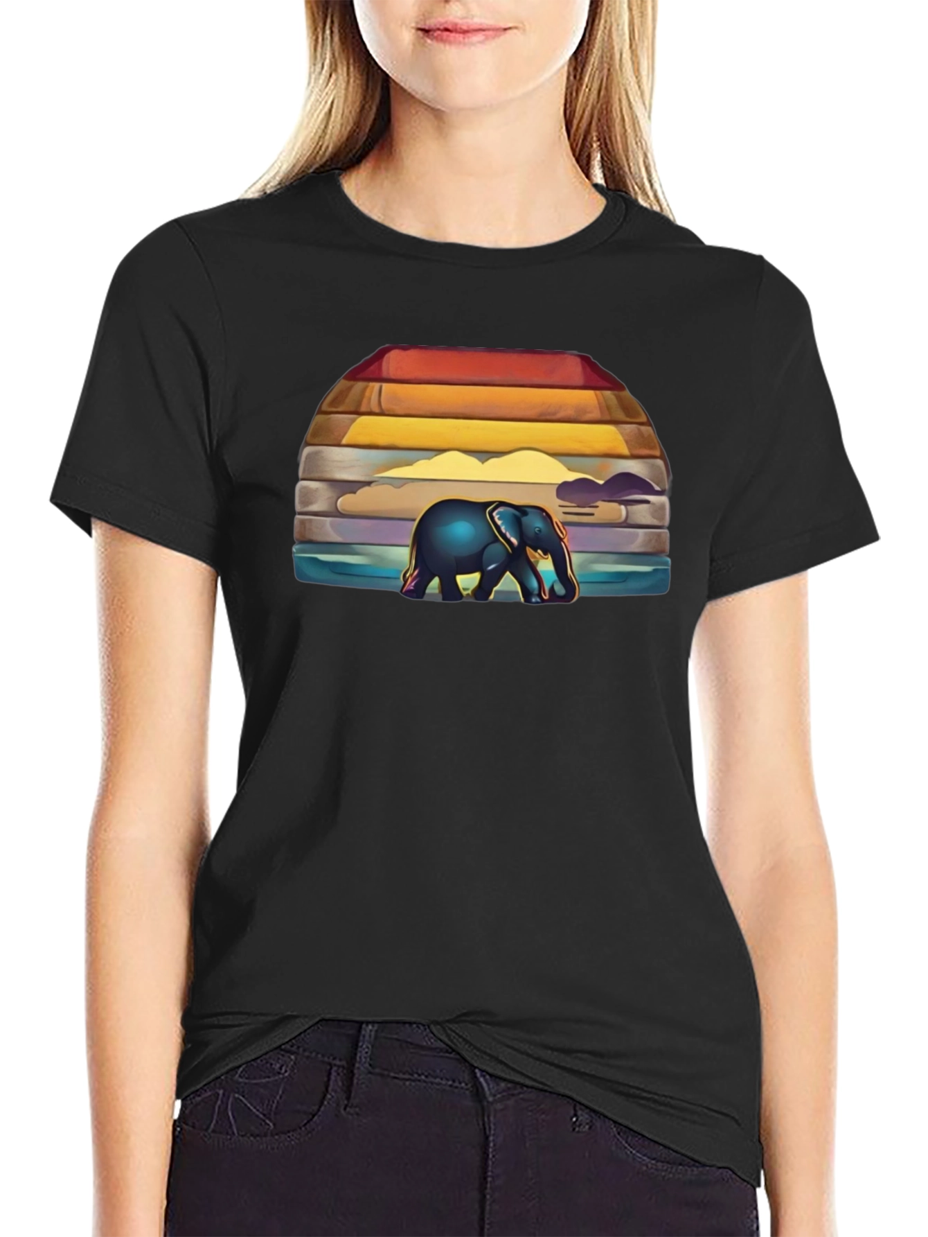 Elephant Sunset Graphic T-Shirt