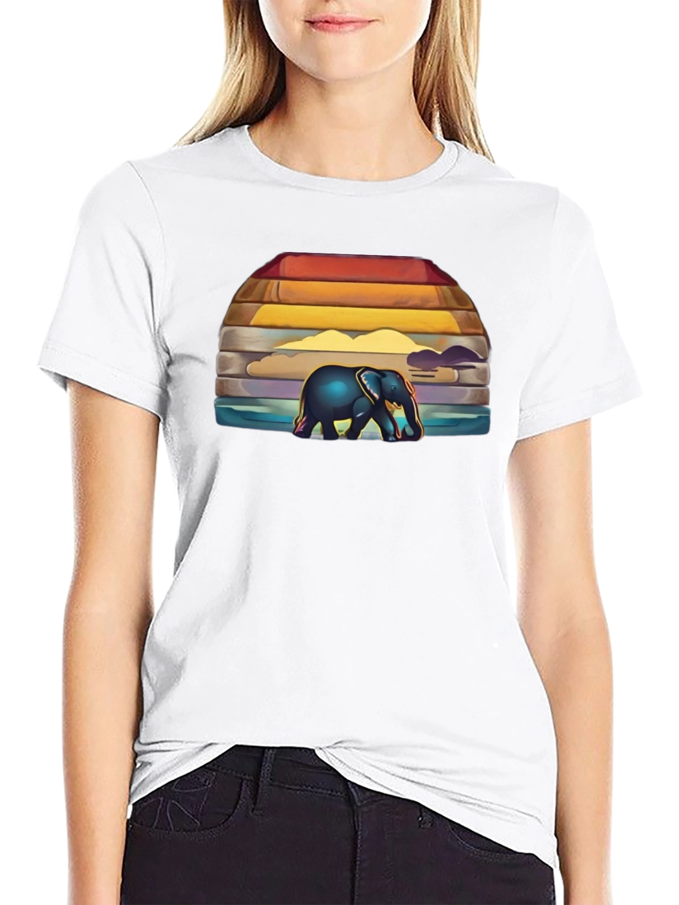 Elephant Sunset Graphic T-Shirt