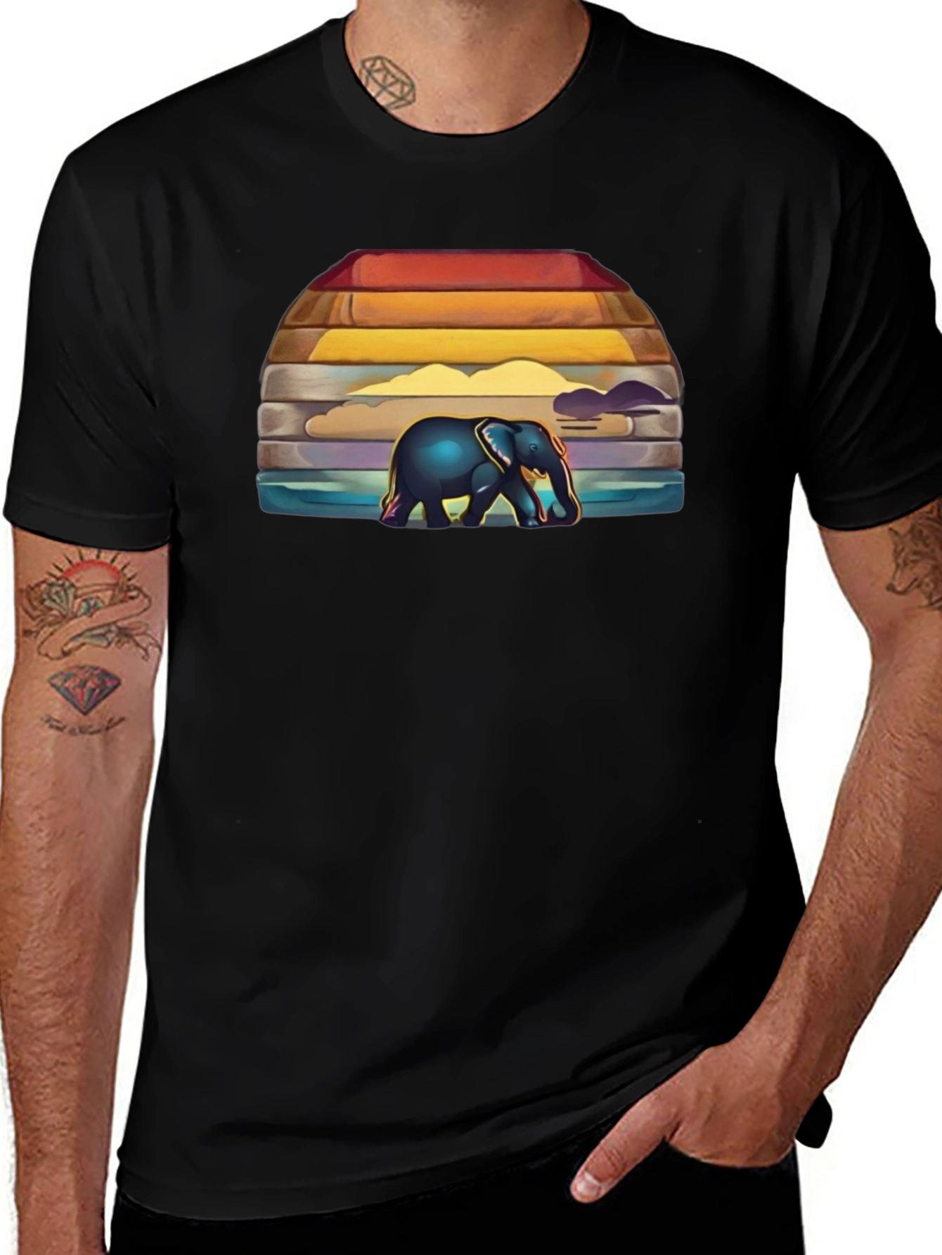 Elephant Sunset Graphic T-Shirt