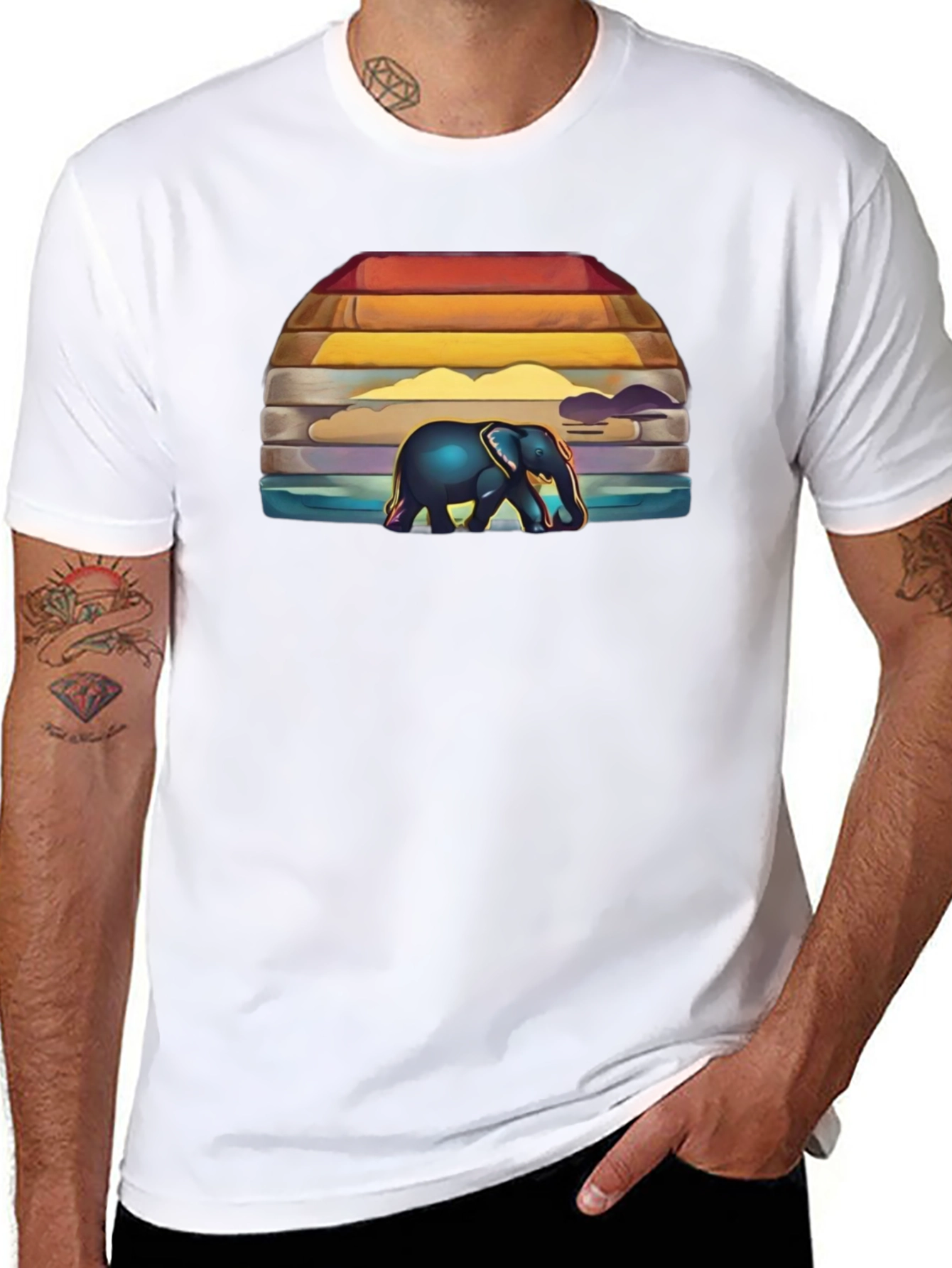 Elephant Sunset Graphic T-Shirt