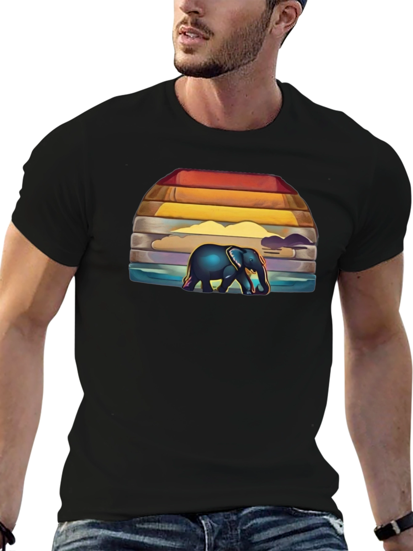 Elephant Sunset Graphic T-Shirt
