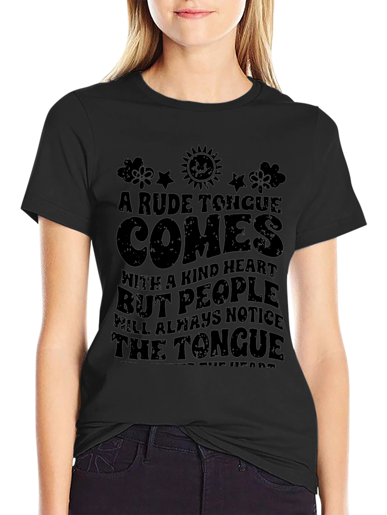 Rude Tongue Comes With A Kind Heart Graphic T-Shirt