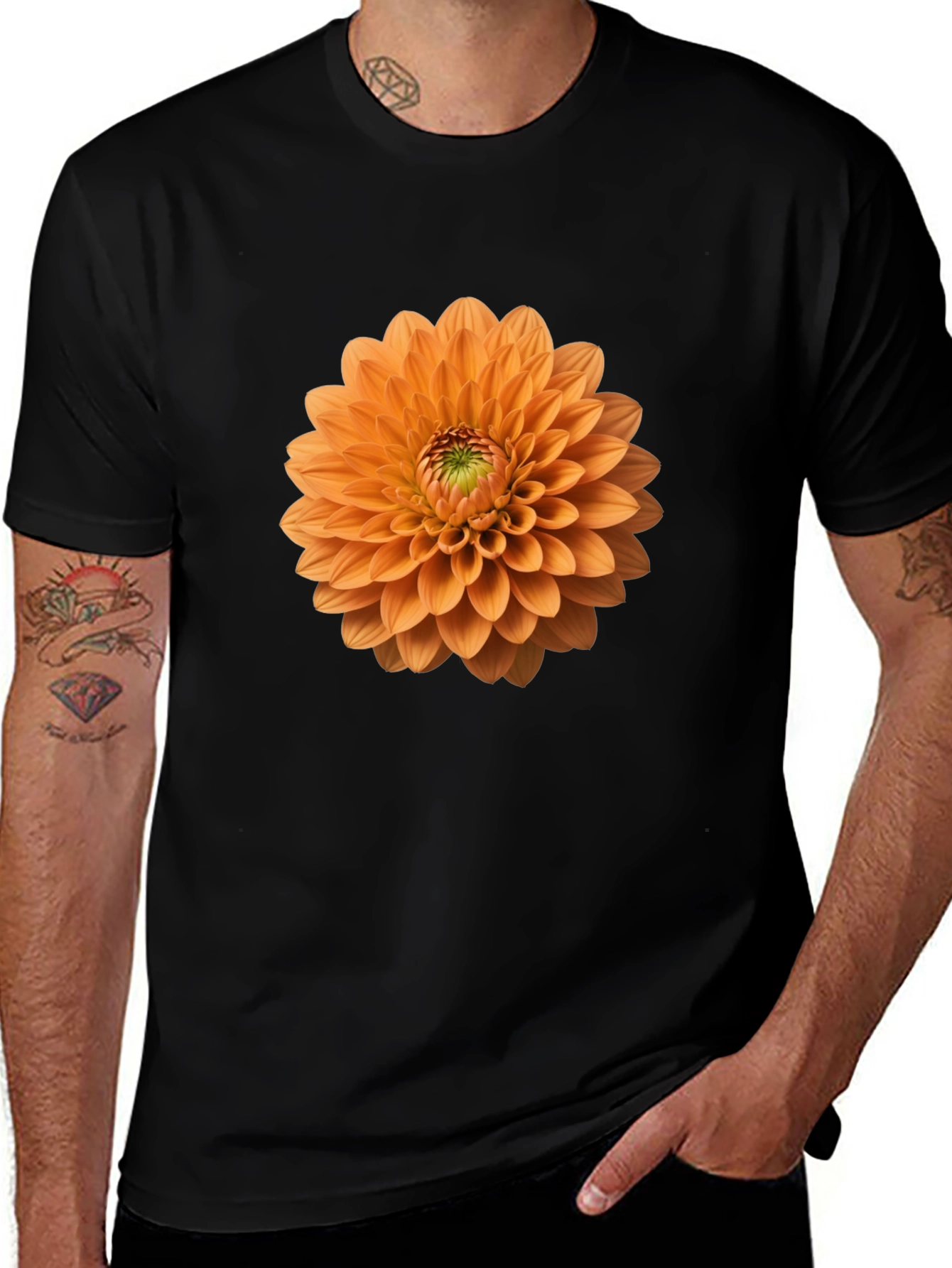 Floral Graphic Tee - Orange Dahlia Print