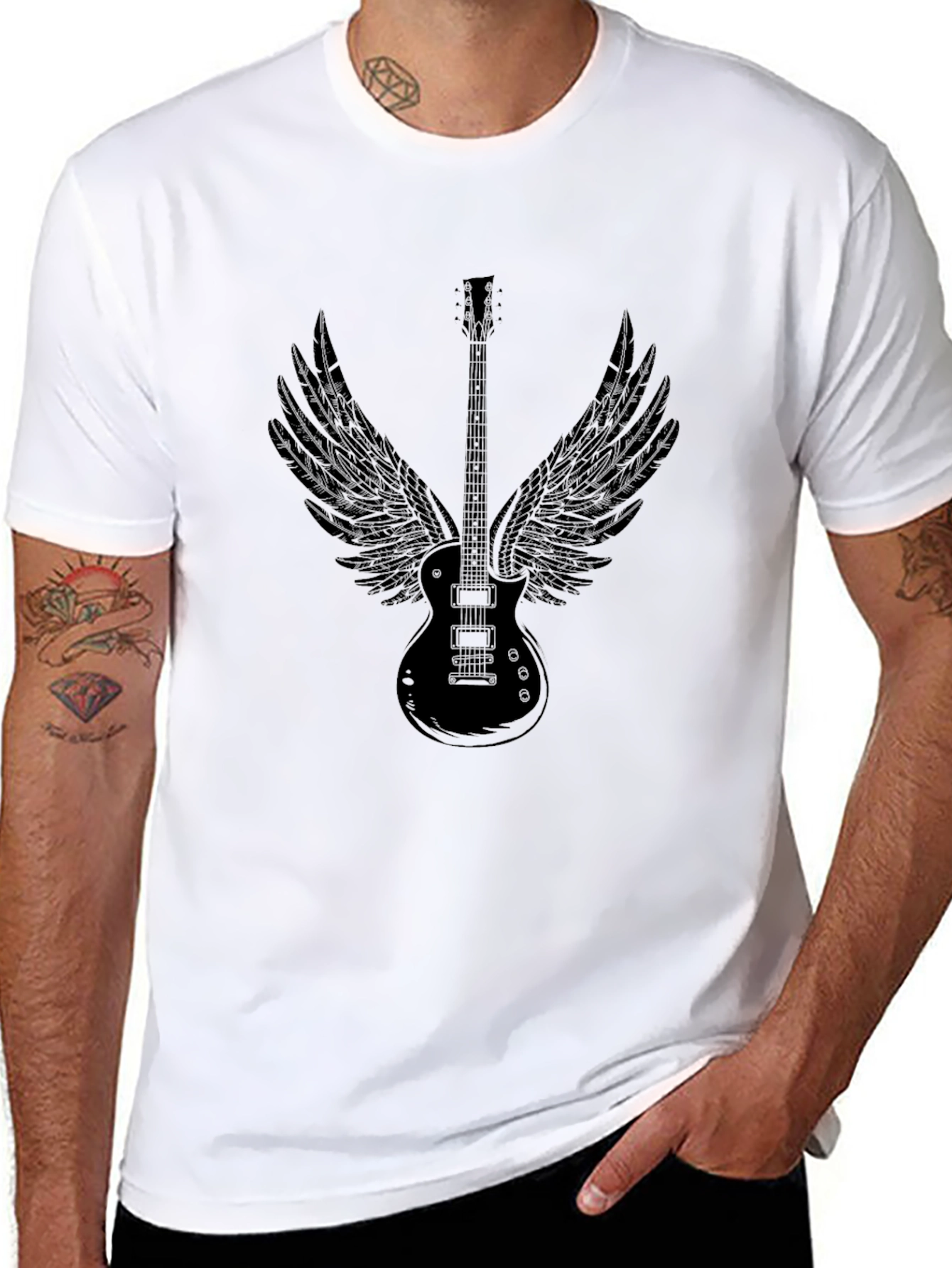 Guitar Wings Graphic Black T-Shirt
