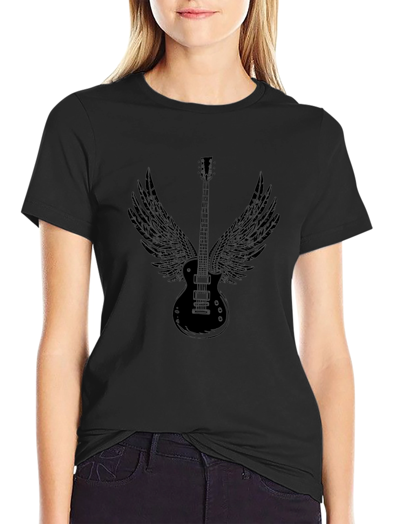 Guitar Wings Graphic Black T-Shirt