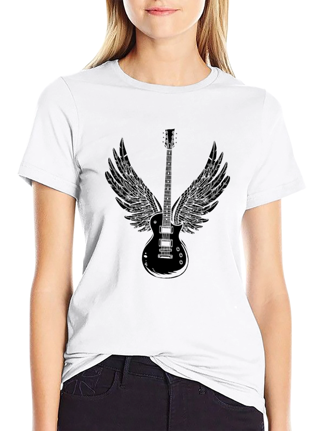 Guitar Wings Graphic Black T-Shirt