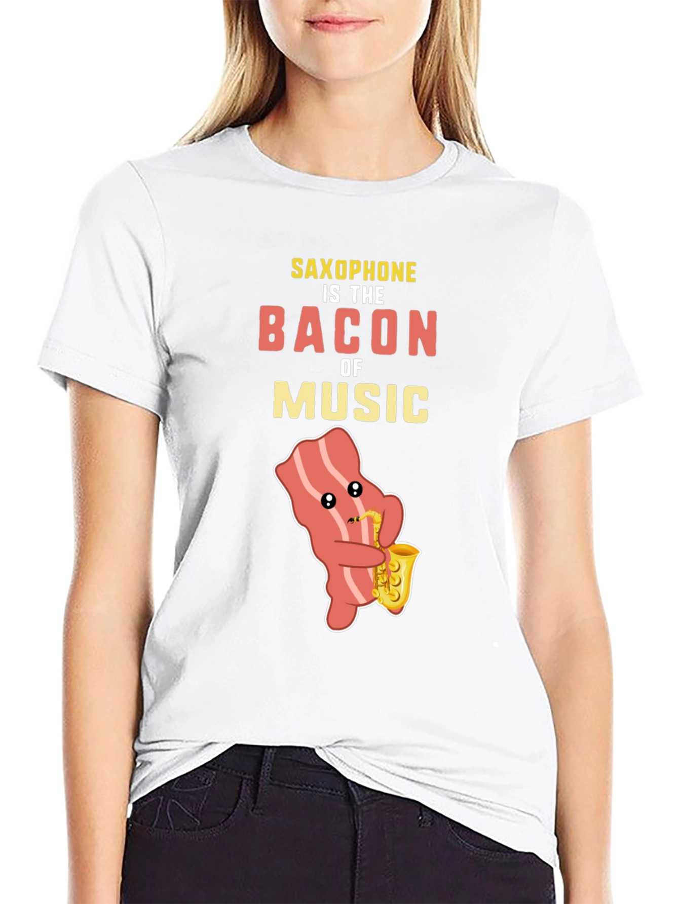 Saxophone Bacon Music T-Shirt Funny Musician Tee