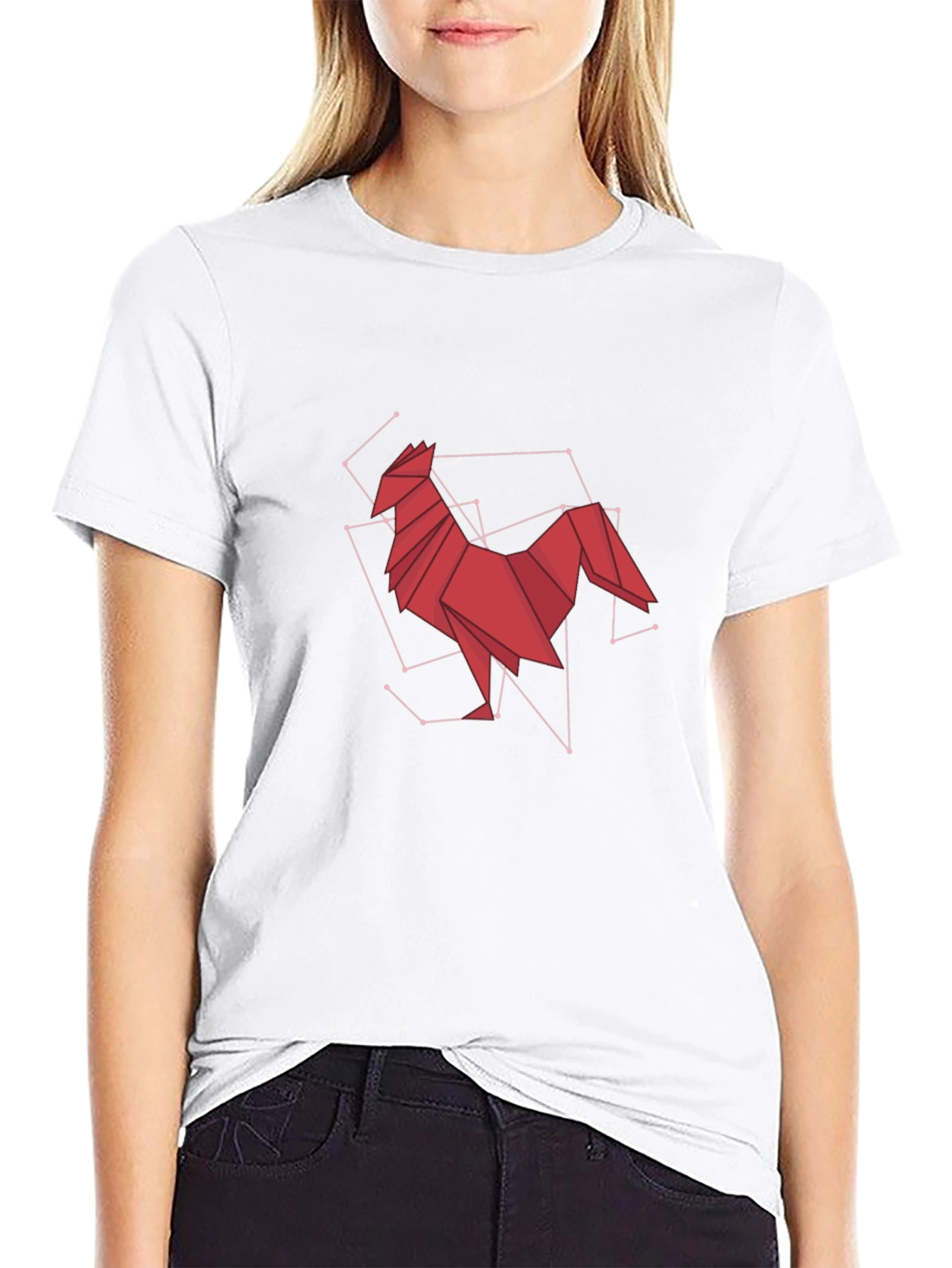 Geometric Rooster Graphic Tee - Modern Art Design