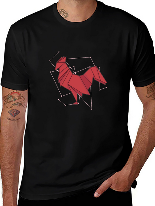 Geometric Rooster Graphic Tee - Modern Art Design
