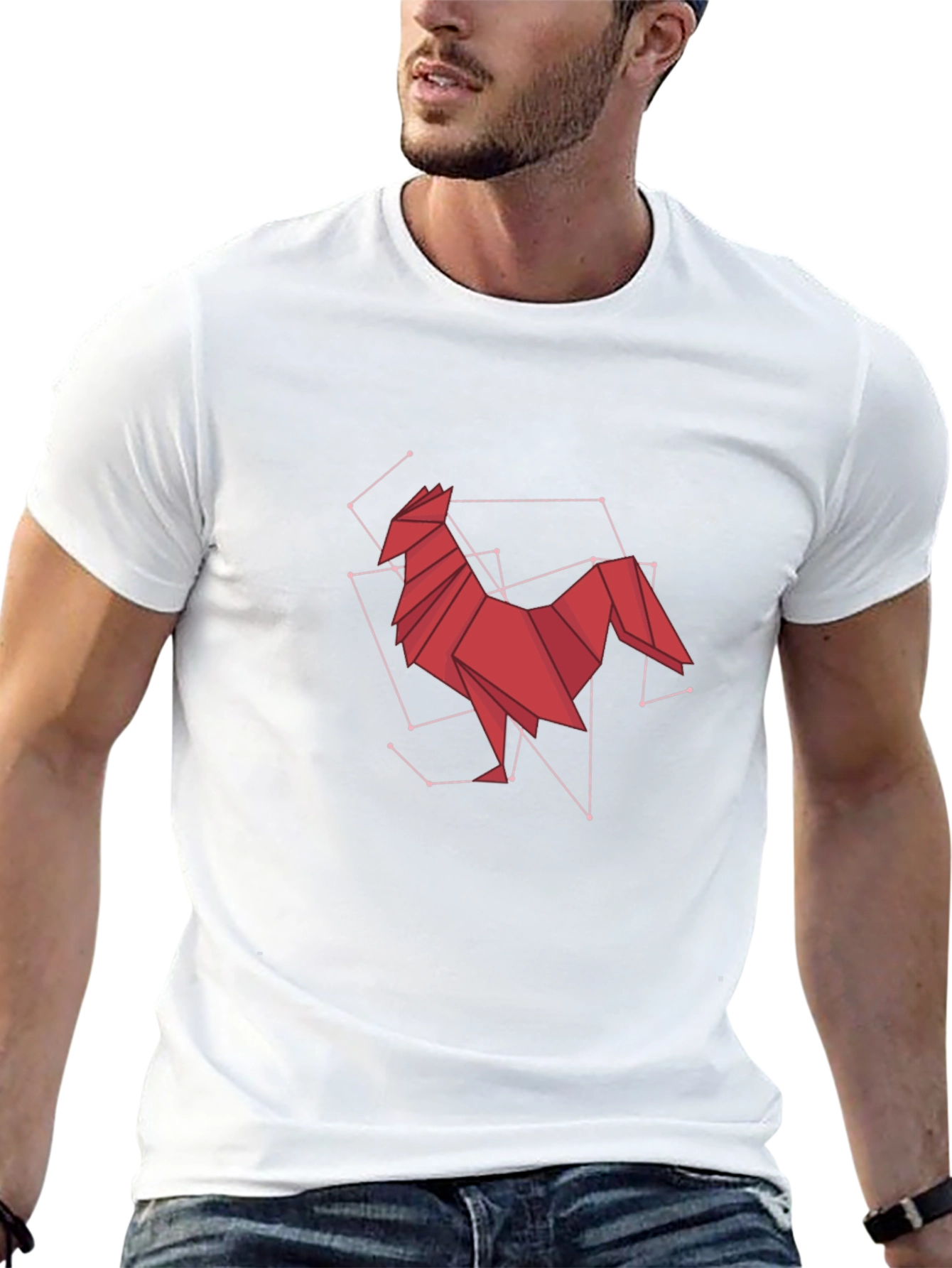 Geometric Rooster Graphic Tee - Modern Art Design