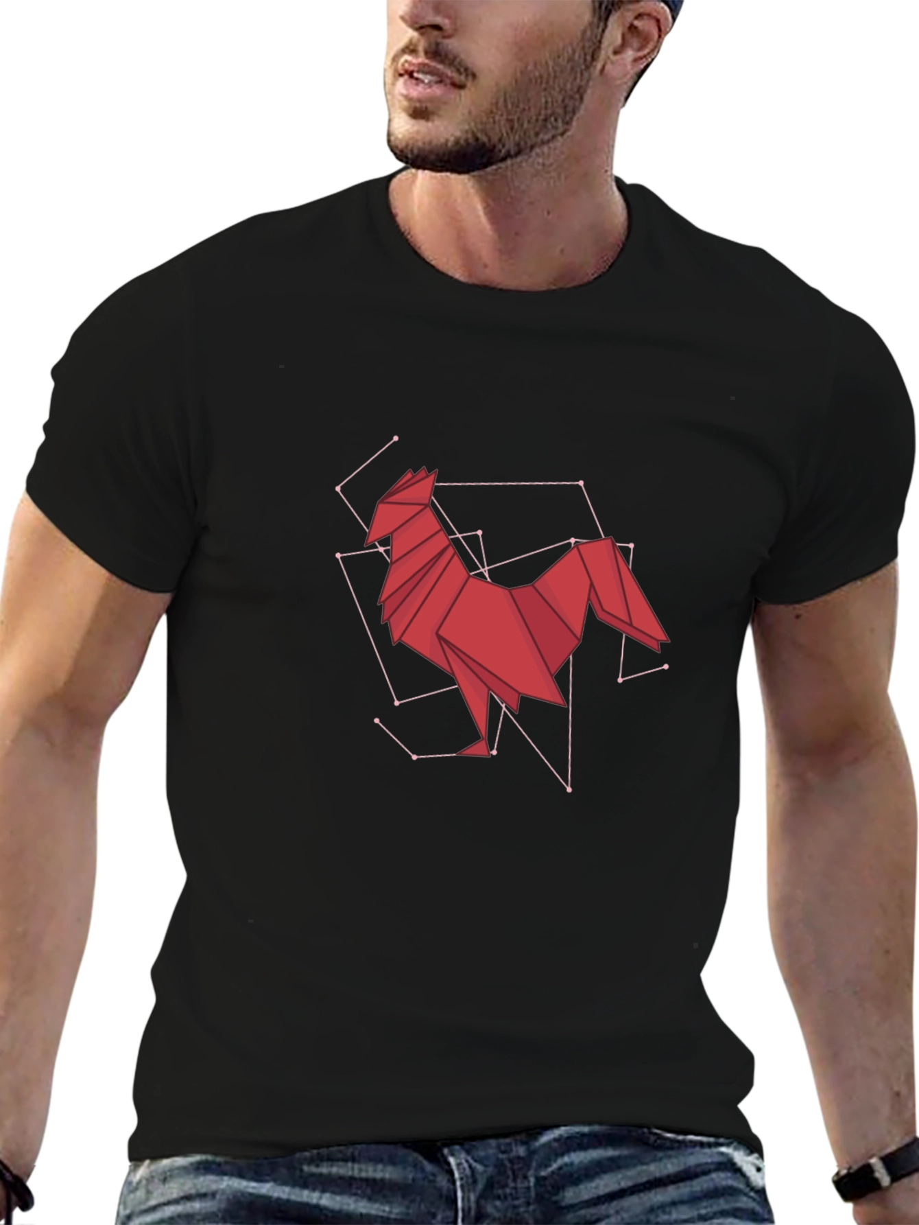 Geometric Rooster Graphic Tee - Modern Art Design