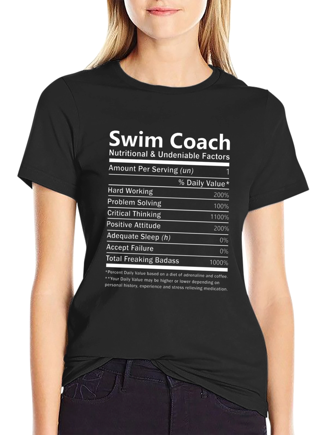Swim Coach Nutrition Facts Black T-Shirt
