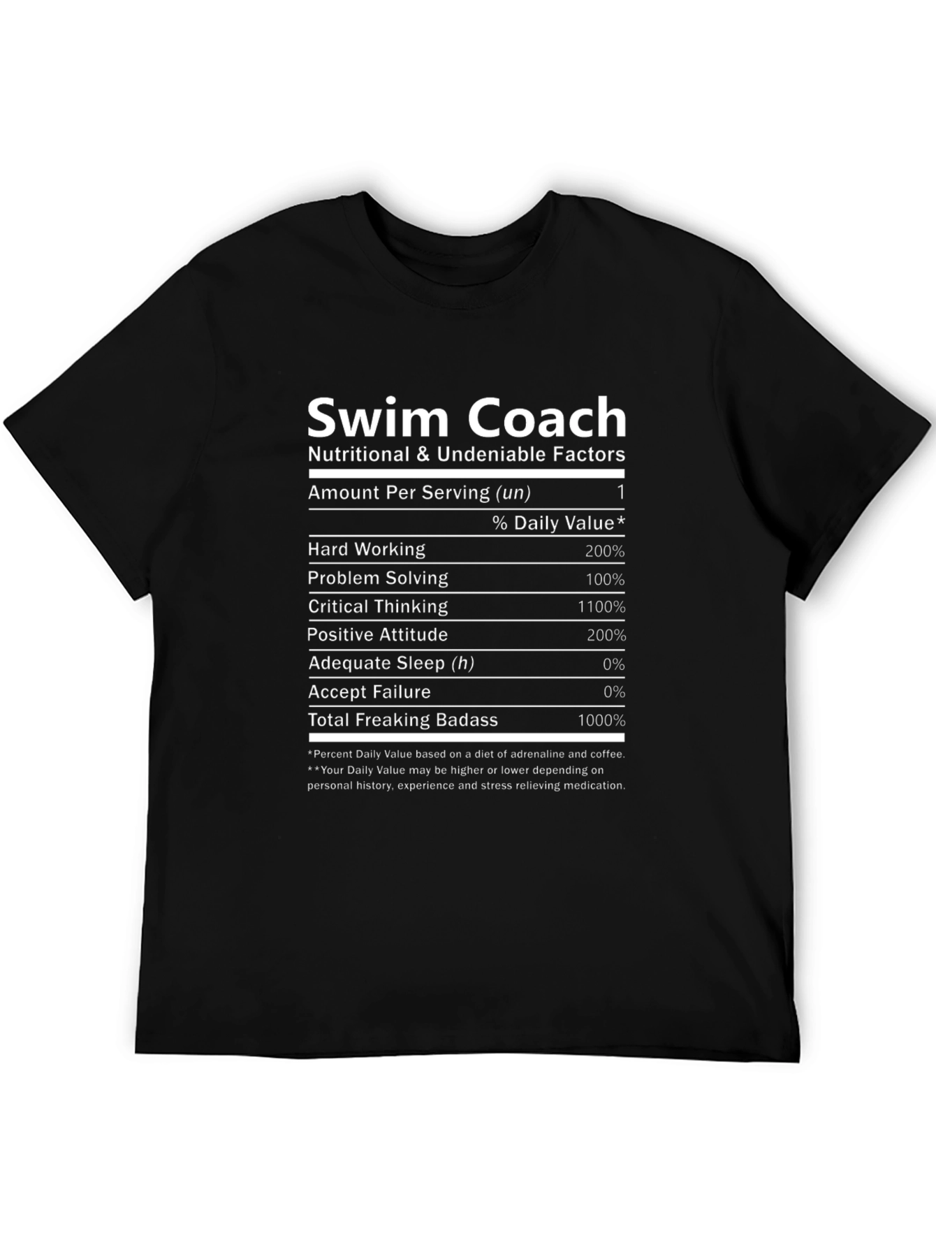 Swim Coach Nutrition Facts Black T-Shirt