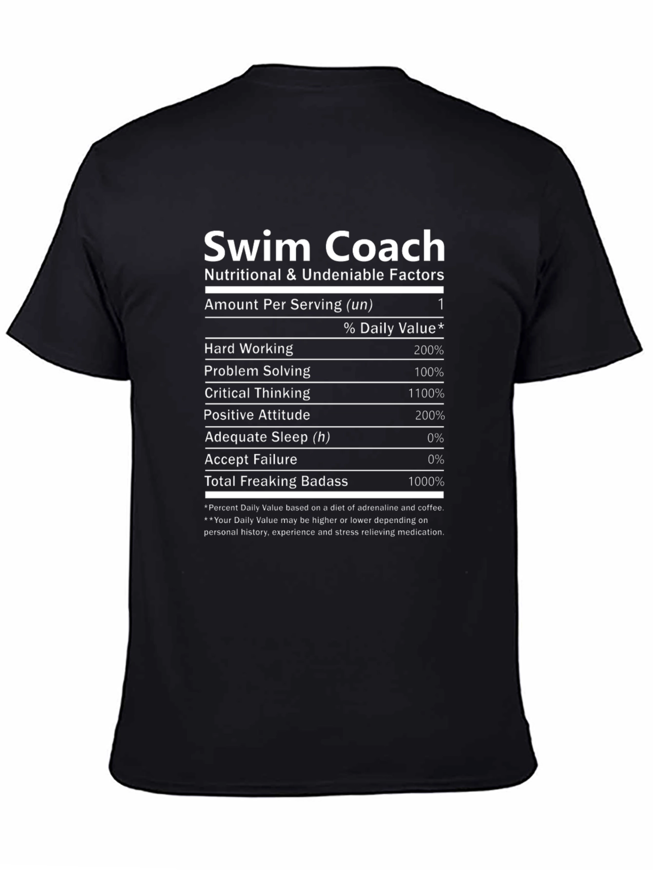 Swim Coach Nutrition Facts Black T-Shirt