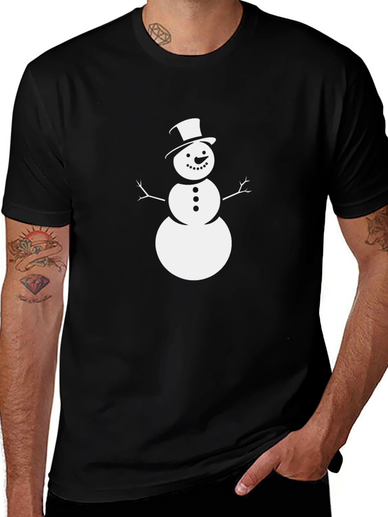 Festive Snowman Graphic Tee - Black