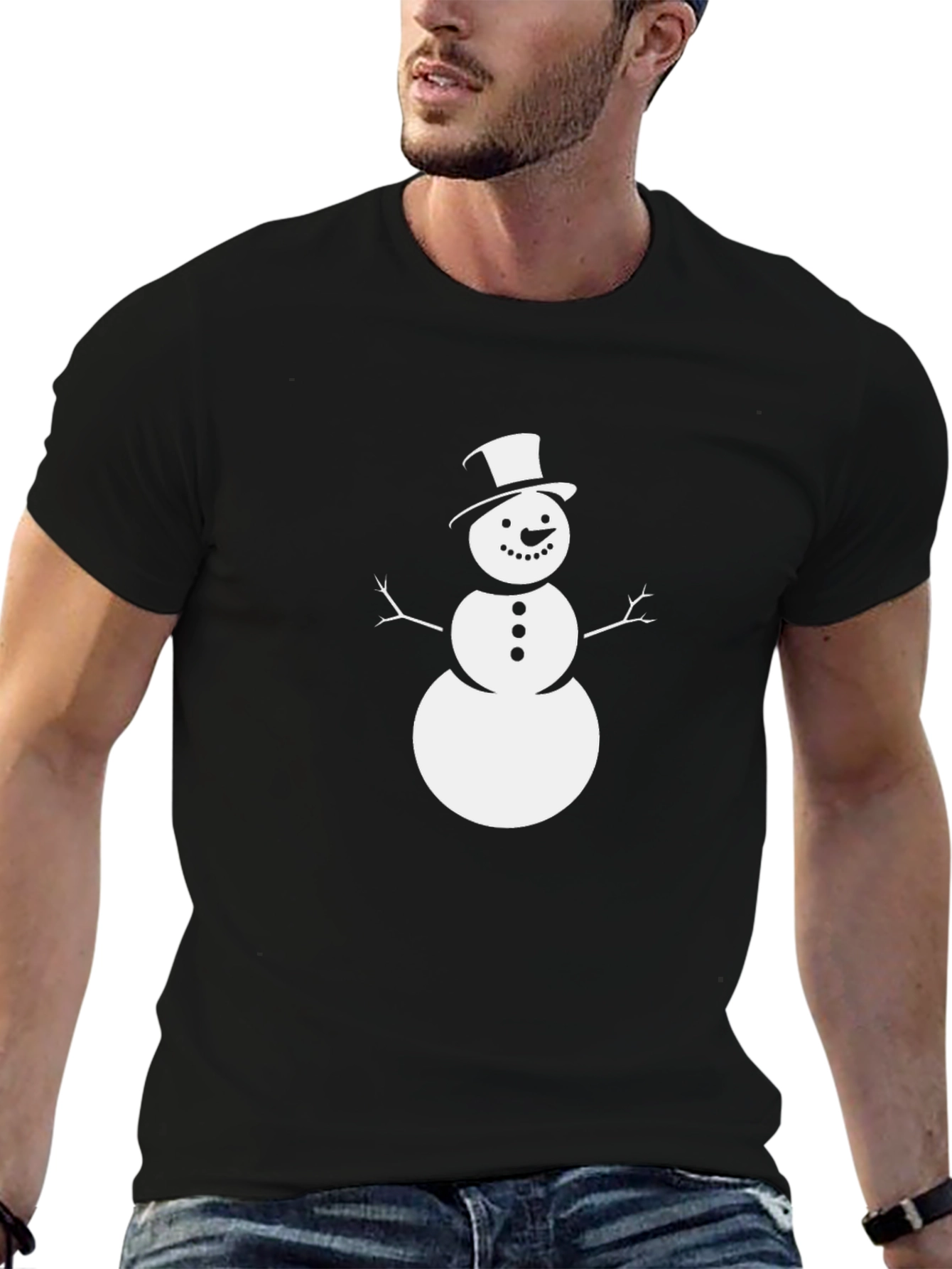 Festive Snowman Graphic Tee - Black