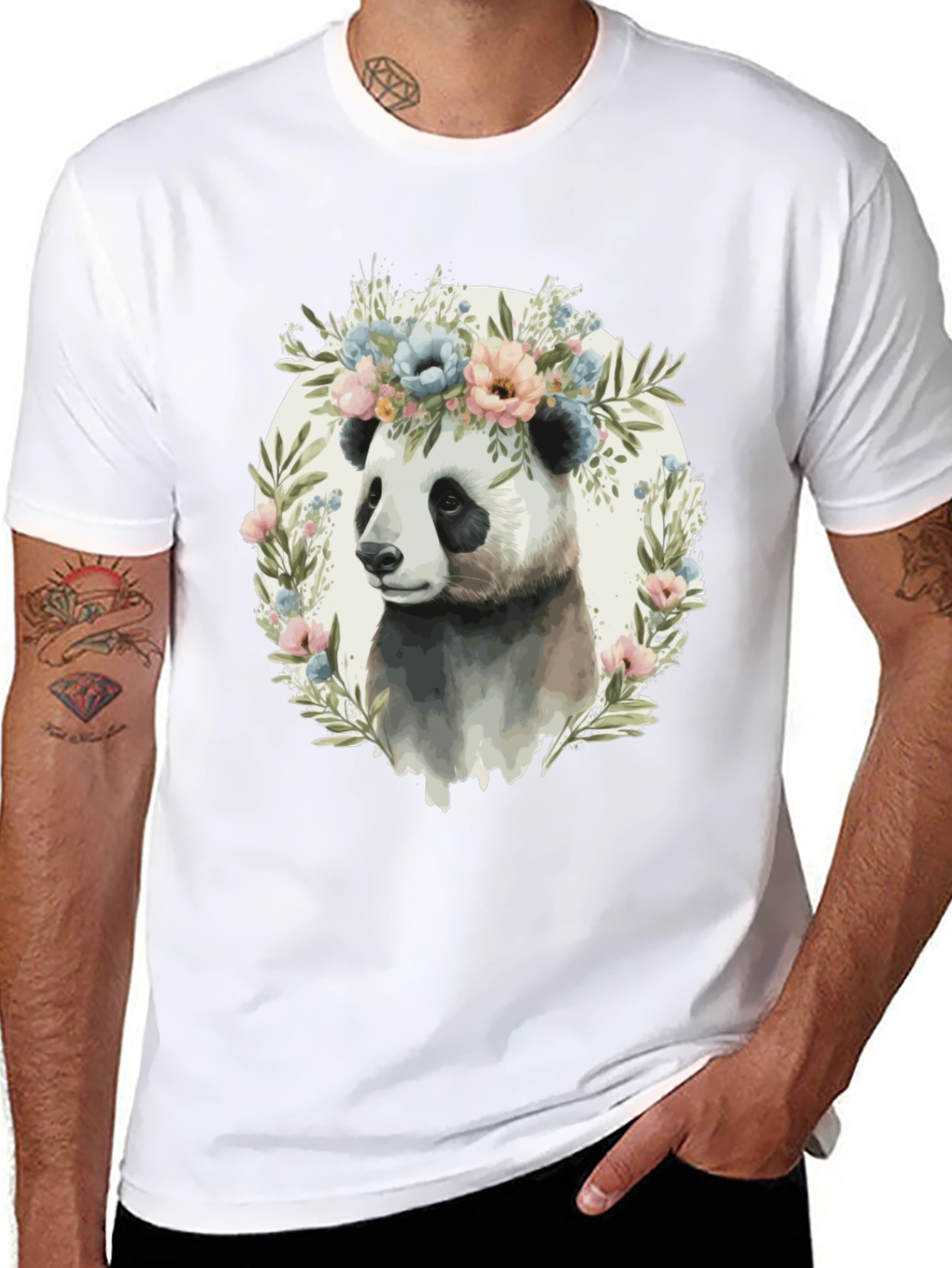 Panda Floral Crown T-Shirt - Unisex Fashion Tee