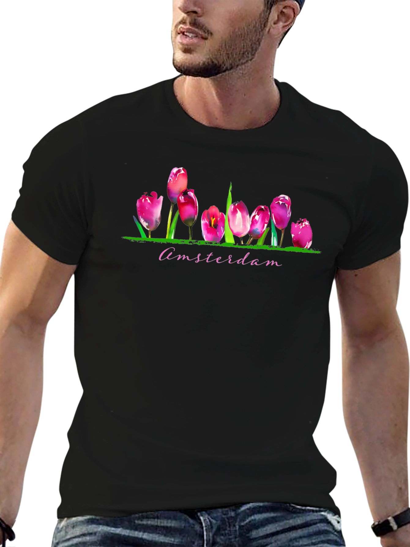 Amsterdam Tulip T-Shirt - Vibrant Floral Graphic Tee