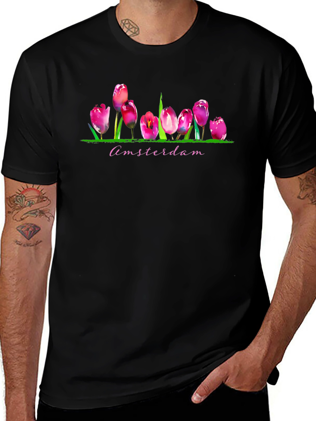 Amsterdam Tulip T-Shirt - Vibrant Floral Graphic Tee