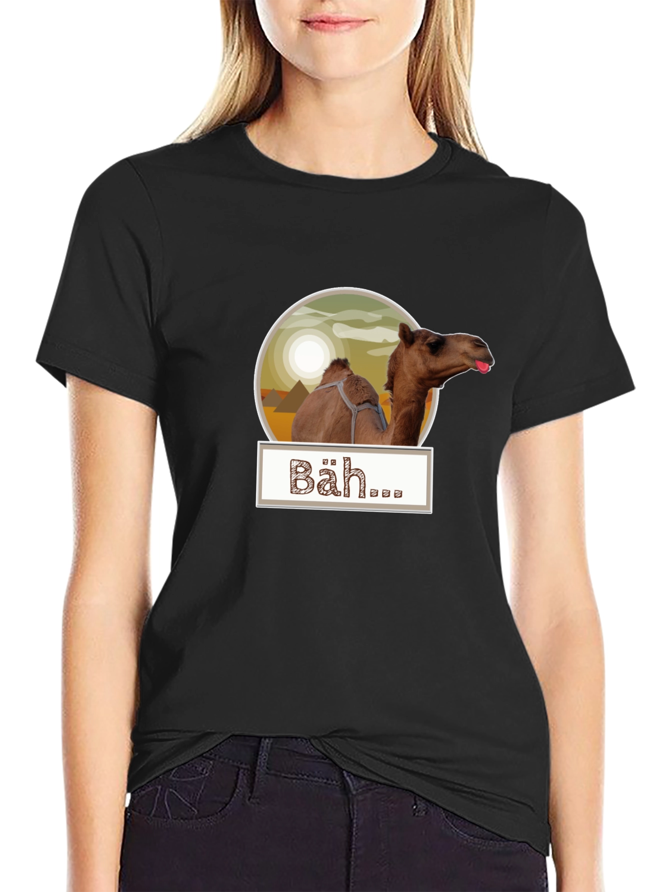 Humorous Camel Bäh... Graphic Tee - Black