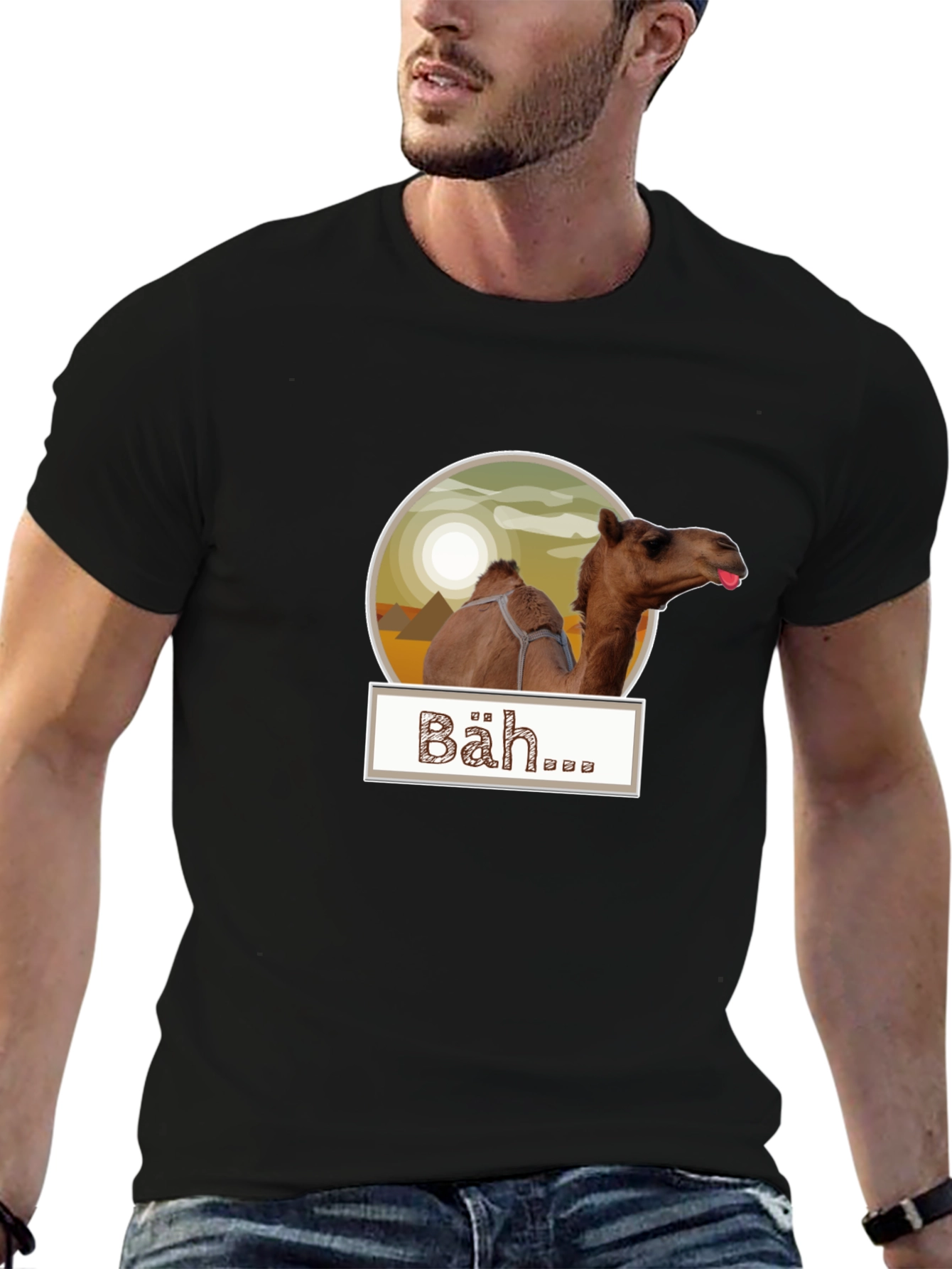 Humorous Camel Bäh... Graphic Tee - Black