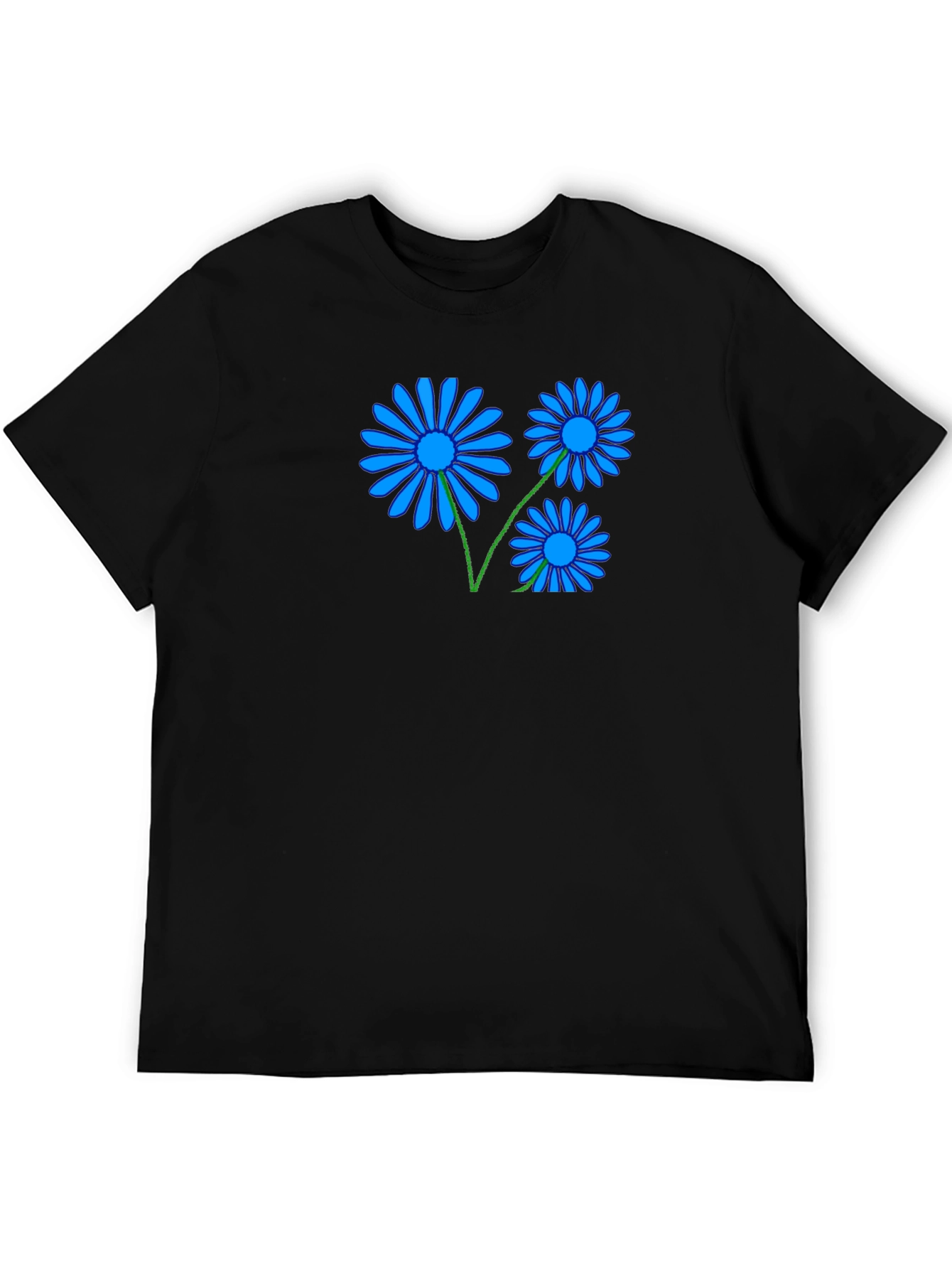 Black Tee with Blue Daisy Graphic