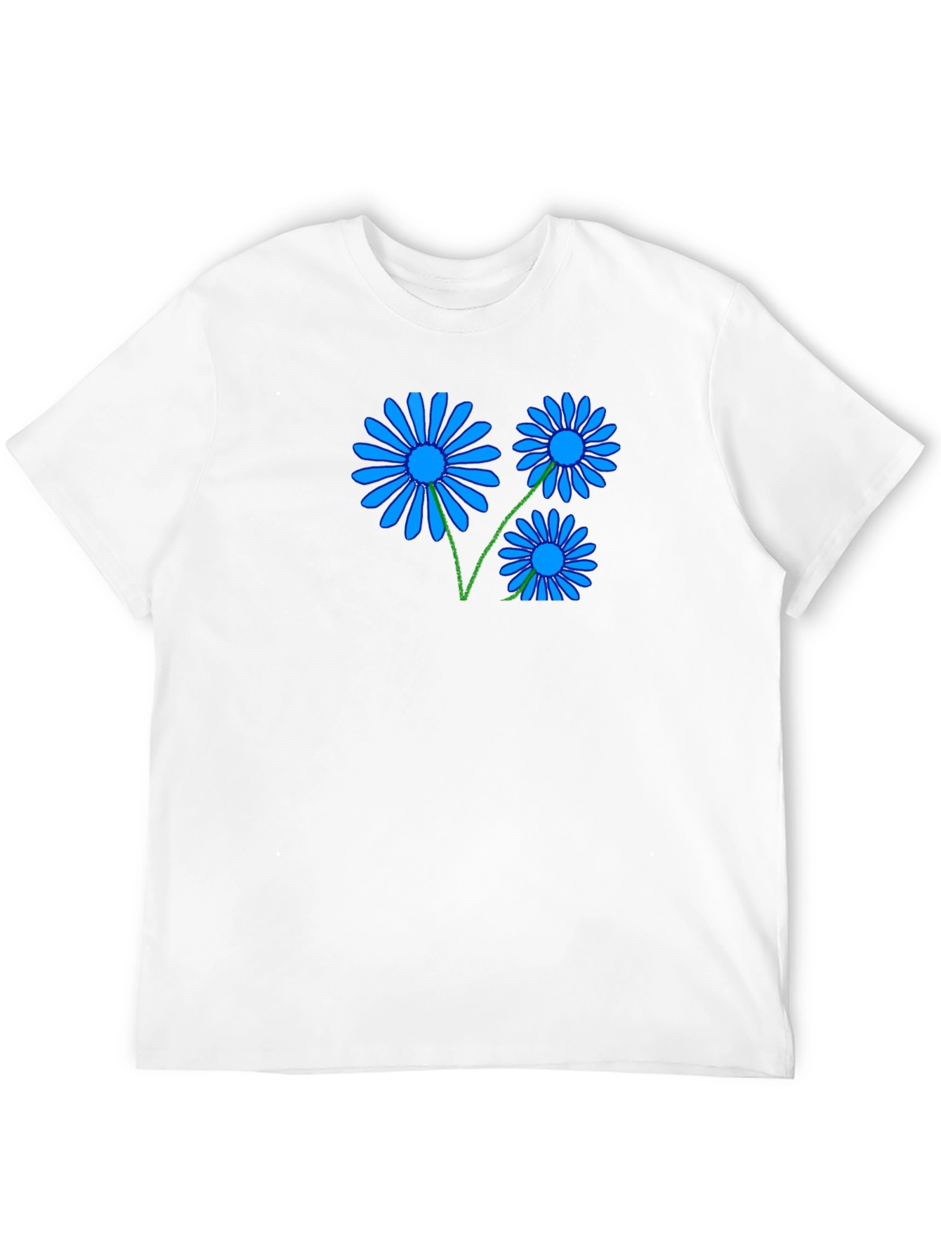 Black Tee with Blue Daisy Graphic