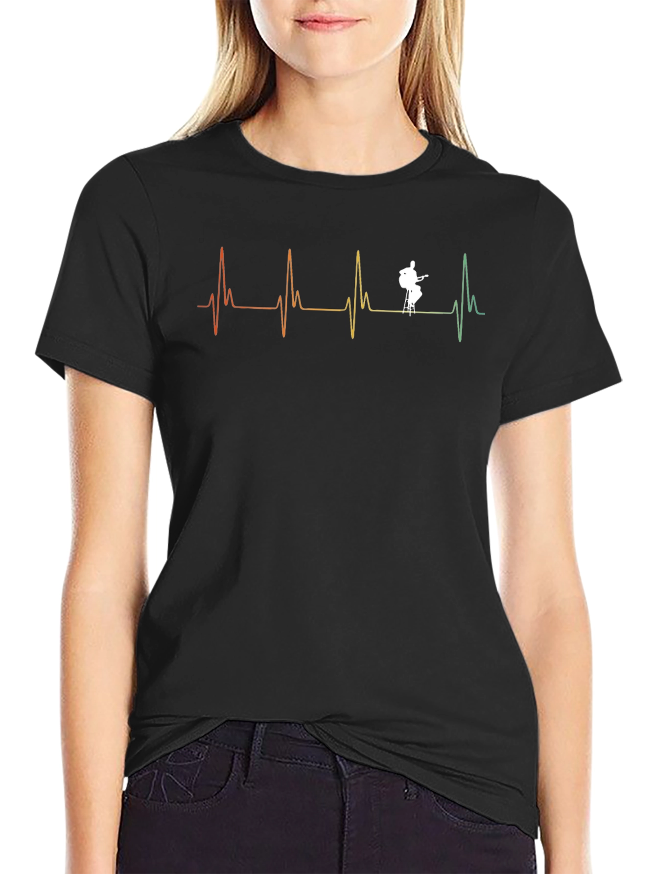Musician Heartbeat Graphic Tee - Black Cotton T-Shirt